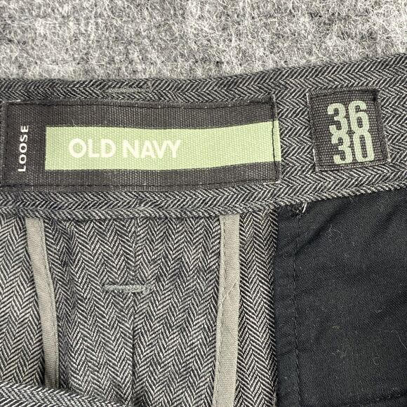 Old Navy Pants Mens 35 Gray Herringbone Chino Loose Straight Leg Business Formal - Picture 5 of 11